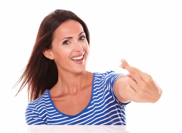 Attractive female making a wish sign — Stock Photo, Image