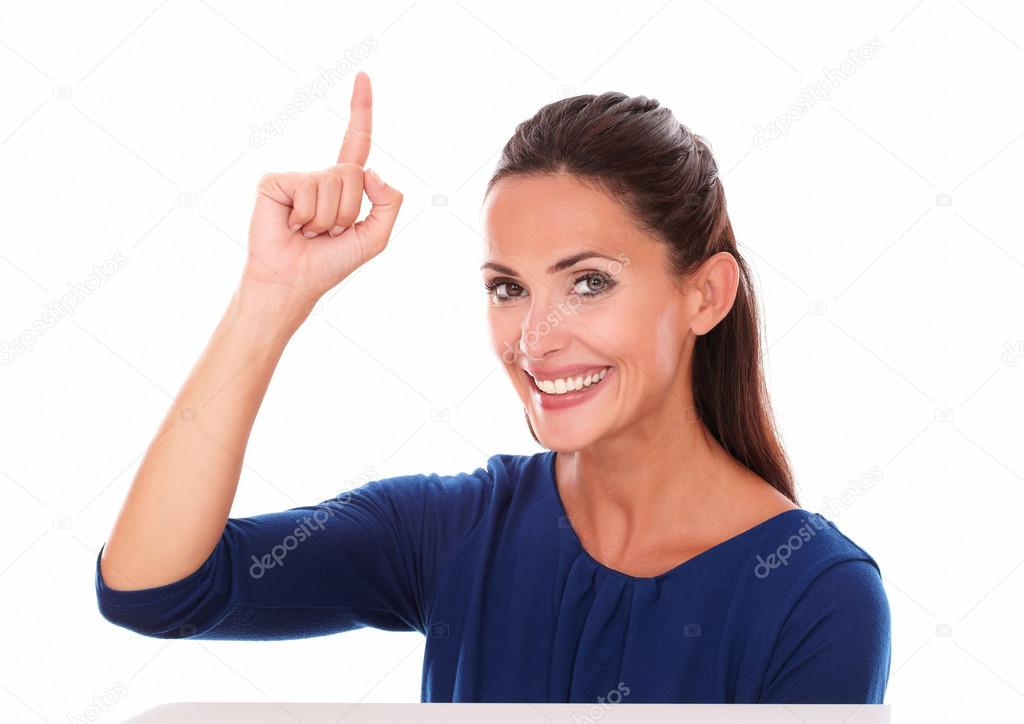 Attractive Pointing Finger Up Attractive With Finger Pointing Up Stock Photo
