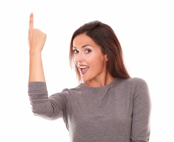 Happy hispanic with finger pointing up — Stock Photo, Image