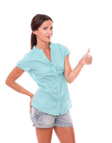 Friendly latin female with thumb up — Stock Photo, Image