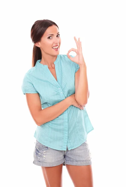 Friendly female gesturing a great job — Stock Photo, Image