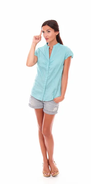 Pretty hispanic in shorts standing full length — Stock Photo, Image