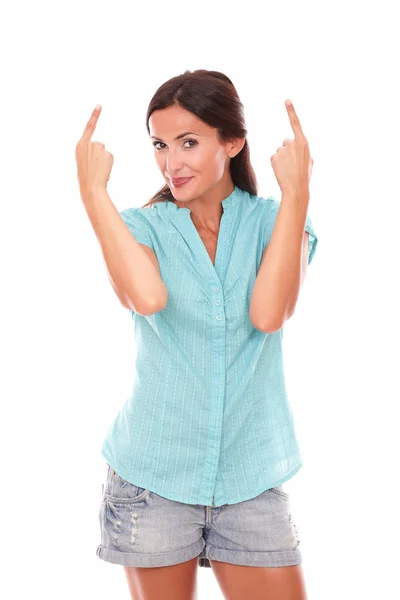 Young latin with finger pointing up — Stock Photo, Image