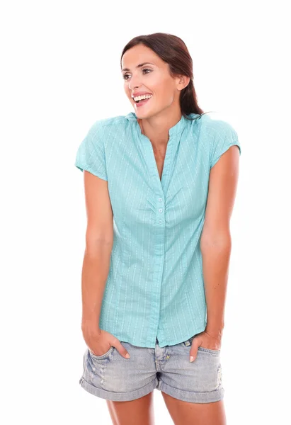 Happy young female looking to her right — Stock Photo, Image