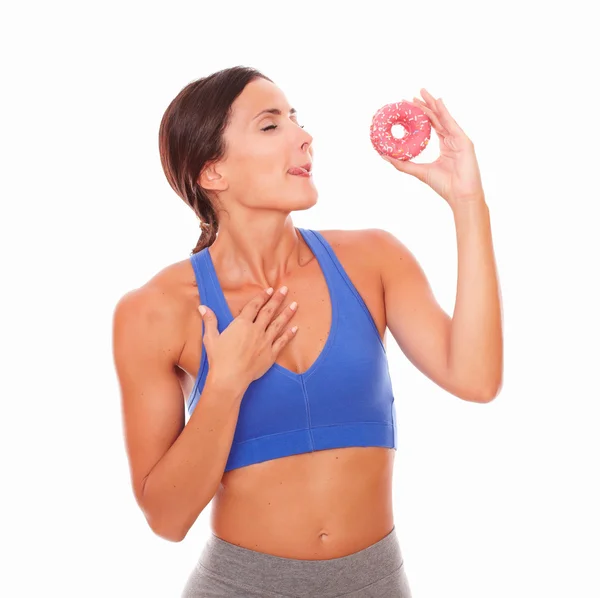 Slim latin lady holding tempting food — Stock Photo, Image