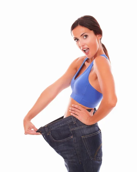 Beautiful lady feeling happy with weight loss — Stock Photo, Image