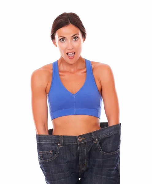 Diety krásná žena měření tělo pasu — Stock fotografie