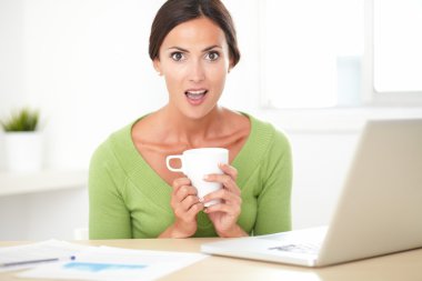 Çok şaşırmış kadın sörf web iş için