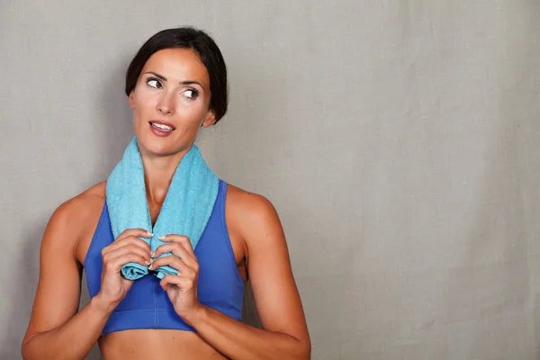 Sport fitness woman with towel — Stock Photo, Image