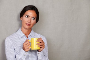 business lady holding hot drink