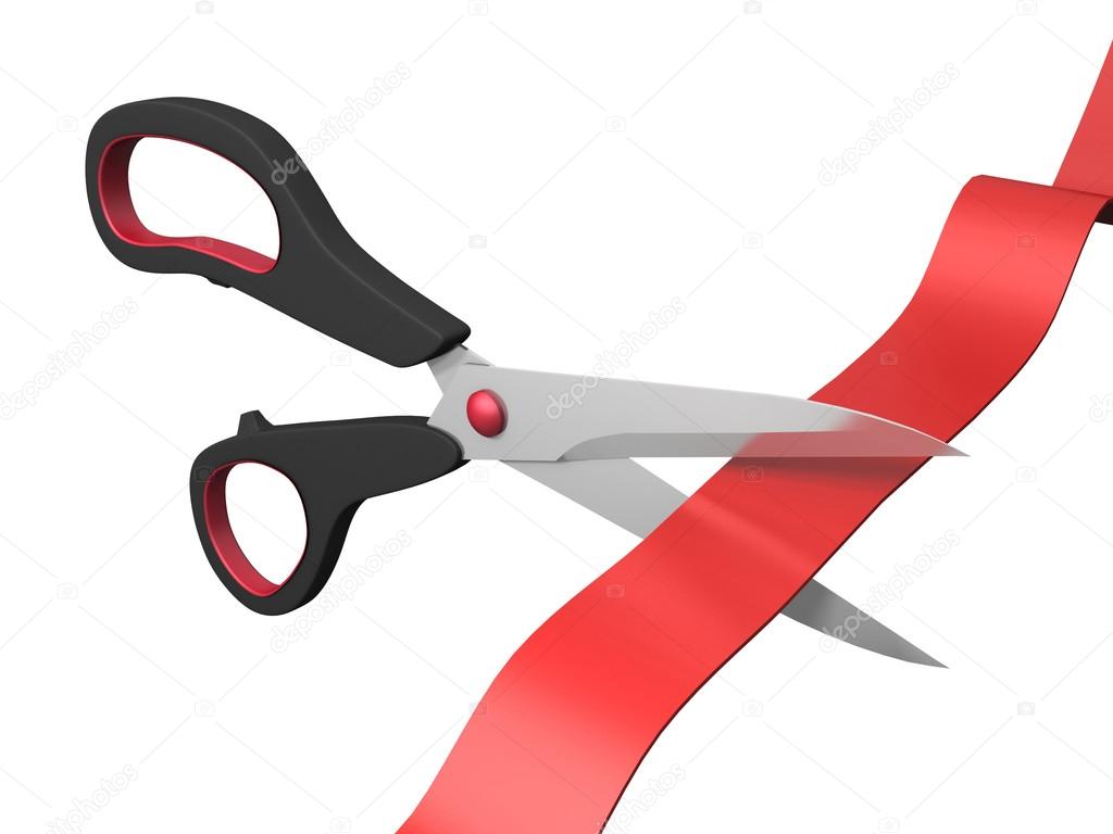 Scissors cutting ribbon