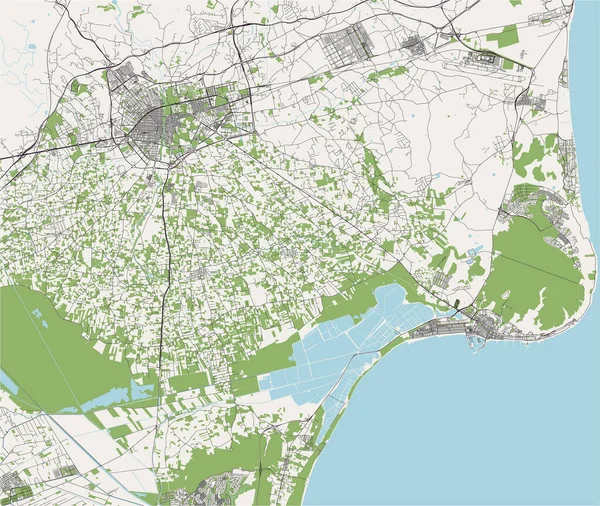 Mapa de la ciudad de Elche, España — Vector de stock