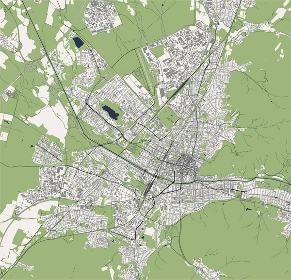 Mapa da cidade de Freiburg im Breisgau, Alemanha —  Vetores de Stock