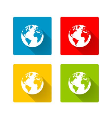 Uzun gölge efektli düz dünya küre simge kümesi