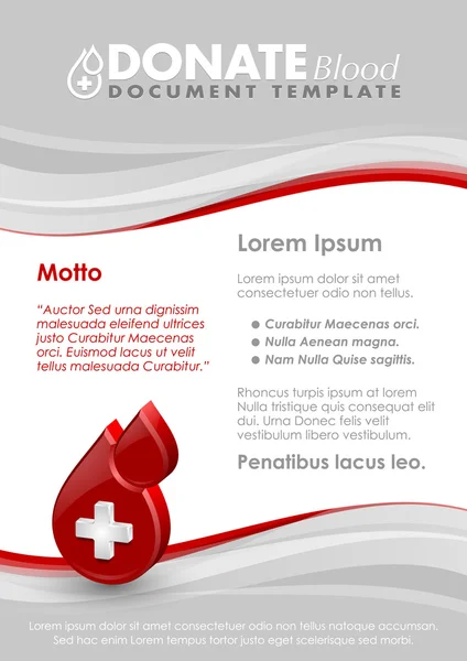 Vér dokumentumsablon adományoz — Stock Vector