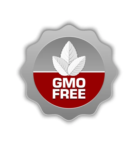 Icono Insignia Gmo Free Con Hojas Colocadas Sobre Fondo Blanco — Vector de stock