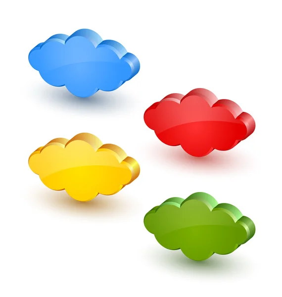 Colorful Three Dimensional Cloud Icons White Background — Διανυσματικό Αρχείο