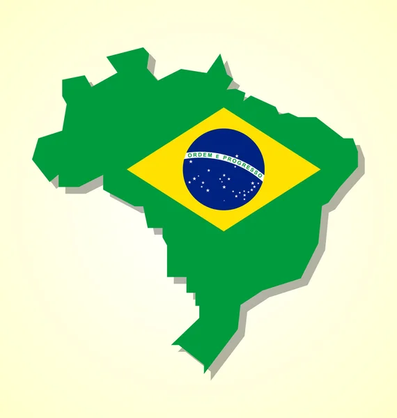 Kaart van Brazilië en Braziliaanse vlag — Stockvector