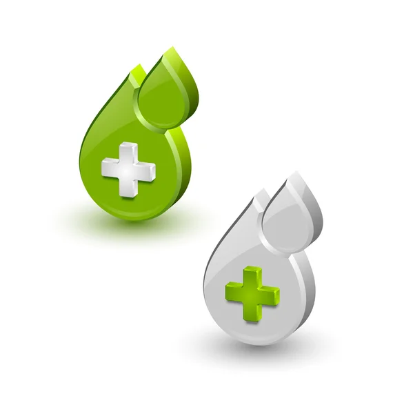 Iconos médicos de sangre verde — Vector de stock