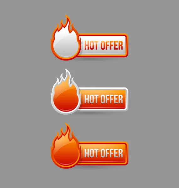 Icônes et boutons d'offre chaude brillante — Image vectorielle