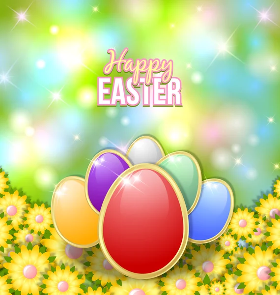 Œufs de Pâques sur le lit de fleurs — Image vectorielle