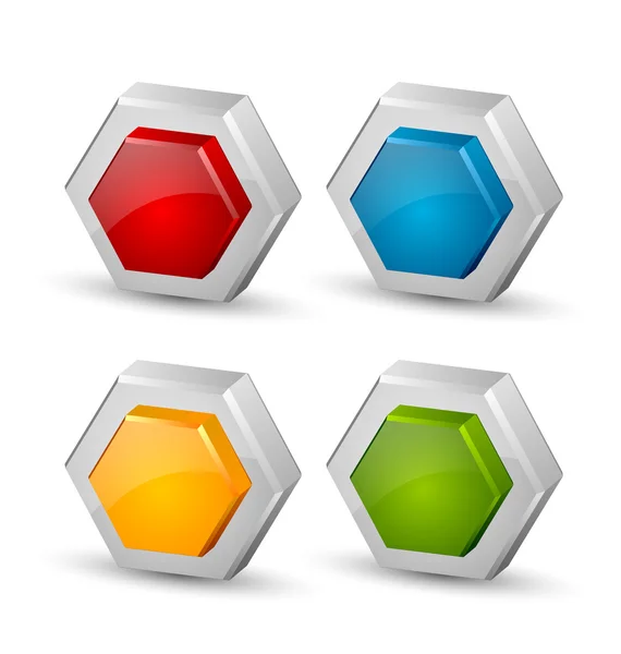 Glossy three dimensional hexagonal honeycomb icons — Stock Vector