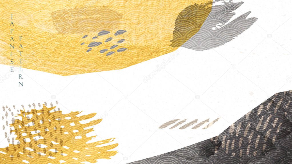 Abstract background with Japanese pattern vector. Brush stroke template with gold and black texture. 