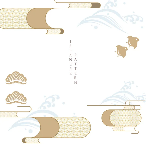 Ιαπωνικό Πρότυπο Διάνυσμα Γεωμετρικού Μοτίβου Ασιατική Παραδοσιακή Εικόνα Κύμα Πουλιά — Διανυσματικό Αρχείο