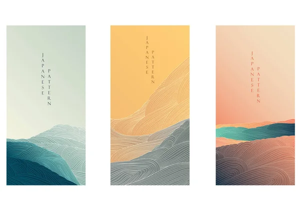 Japanischer Hintergrund Mit Linienmustervektor Abstrakte Elemente Mit Kunstlandschaft Vorlage Ozean — Stockvektor