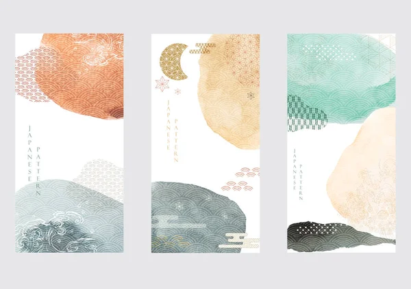 Fondo Paisaje Abstracto Con Vector Patrón Onda Japonés Textura Acuarela — Archivo Imágenes Vectoriales