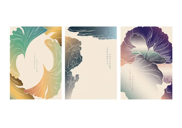 Japanse Achtergrond Natuurlijke Banner Ontwerp Abstracte Kunst Boarders Met Hand — Stockvector