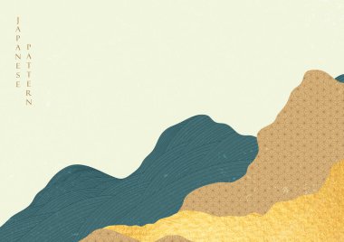 Geometrik desenli soyut manzara sanatı. Klasik Japon vektör arkaplanlı altın desenli. Kapak tasarımı, sunum şablonu tasarımı, poster, broşür, web sitesi arka planı veya reklamcılık. 