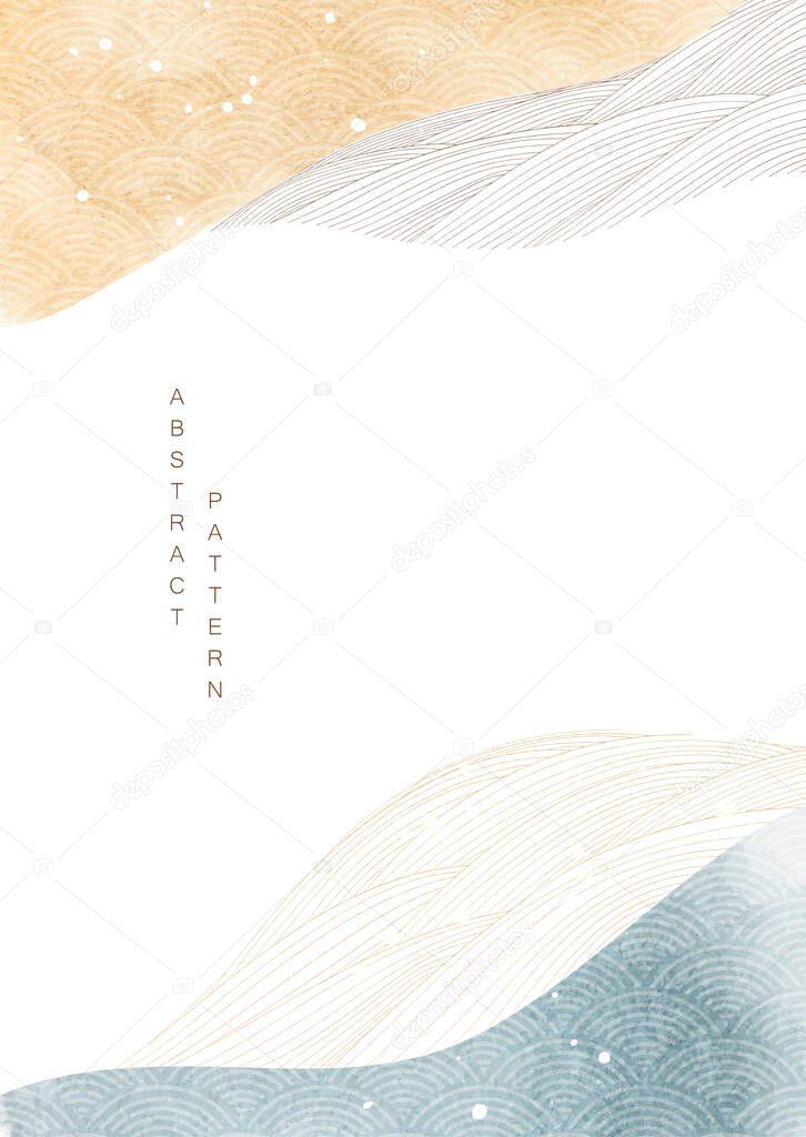  Abstract art background with line decoration banner design in vintage style. Japanese pattern with hand drawn wave elements vector in ocean sea concept.