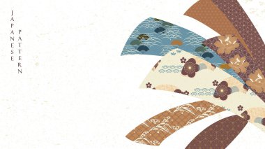 Geometrik vektörlü Japon deseni. Satır dekorasyonları ile kurdele unsurları vintage tarzında pankart.