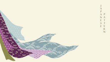 Kurdele ve kumaş element vektörlü Japon arka planı. Klasik tarzda geometrik dekorasyonlu Asya geleneksel deseni.