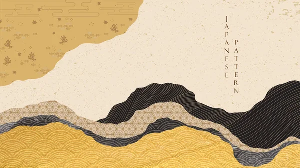 Japanischer Hintergrund Mit Goldenem Und Schwarzem Dekorationsmuster Orientalische Wolkenelemente Mit — Stockvektor