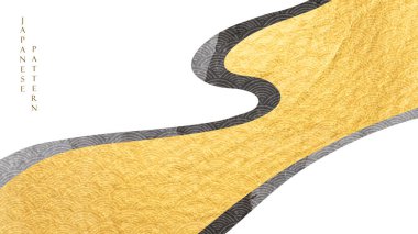 Altın ve siyah doku vektörlü Japon arka planı. Soyut sanat şablonu klasik tarzda Asya geleneksel afiş tasarımı.