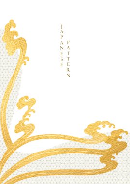 Altın doku vektörlü soyut sanat arkaplanı. Japon desenli el dalgası elementlerini klasik tarzda çiz.