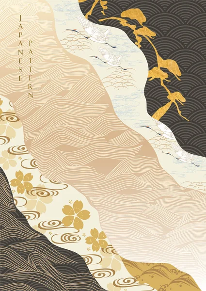 Fondo Japonés Con Vector Patrón Línea Flor Cerezo Decoración Flores — Vector de stock