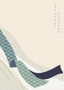 Kurdele süsleme vektörlü Japon arka planı. Çin dalga desenli vintage tarzlı Geometrik desen.