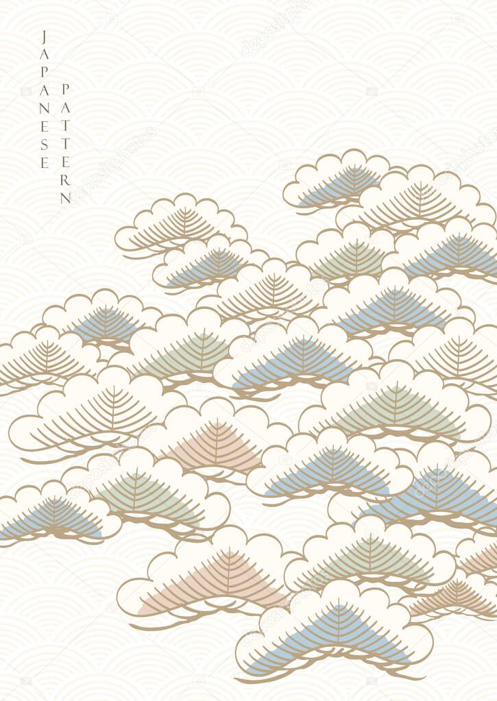 Hand draw wave background with Japanese pattern vector. Abstract art banner with geometric decoration in vintage style.