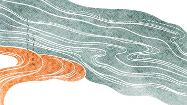 Japon dalga şablon vektörüyle soyut bir arkaplan. Sanat eliyle suluboya desenli pankart eski usul okyanus şablonu çizer.