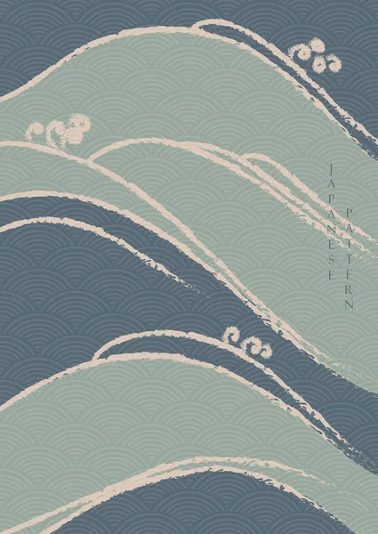 曲線状のオブジェクトベクトルを持つ日本語背景 ヴィンテージスタイルでアジアの伝統的なバナーデザインと手描き波パターン — ストックベクタ