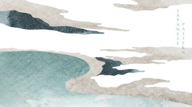 Japon model vektörüyle soyut bir arkaplan. Doğal peyzaj şablonuna sahip suluboya desenli pankart tasarımı.