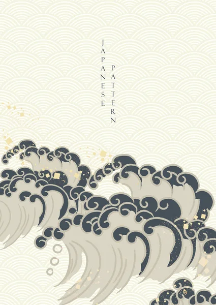 中文背景与手绘波型矢量 日本老式风格的自然景观横幅设计 — 图库矢量图片
