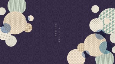 Geometrik şablon vektörlü soyut sanat arkaplanı. Çember şeklindeki dekorasyon pankart tasarımlı Japon deseni.