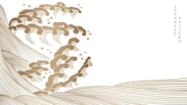 Japonların el yazısı, altın element desenli arka plan ile çizilmiş. Klasik tarzda soyut sanat unsurlarına sahip çizgi sanat afişi tasarımı.