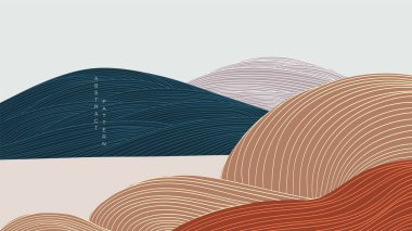 Dağ ormanı arka planında, el çizgileri klasik tarzda çizilmiş. Çöl dekorasyon kartı ile soyut sanat afişi tasarımı.