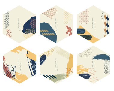 Fırça darbesi dokusu vektörüyle geometrik arkaplan. Japon simgesi ve logo tasarımı soyut serpinti çizimi. 