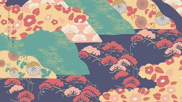 Japansk Bakgrund Med Blommönster Dekoration Mönster Vektor Fjällskog Banner Design — Stock vektor